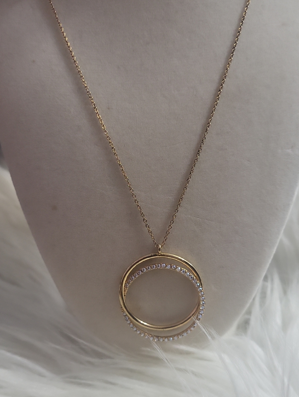 Touchstone Crystal Gold Tone Double Circle Crystal Pendant Necklace